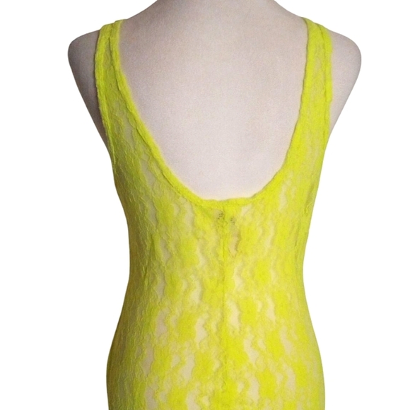 Miken Swim Neon Green All Over Floral Lace Sheer Maxi Dress Cover Up Size Medium - Picture 5 of 7